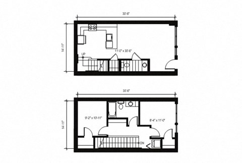 Floor plan for 2 beds, 1.5 baths, 966 sqft